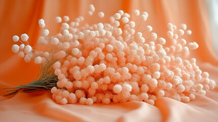 Peach Colored Dried Flower Bouquet On Fabric