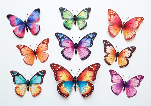colorful handmade watercolor butterflies used various decorations like postcards wedding