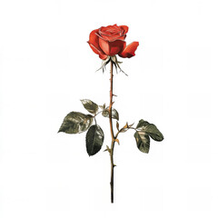 Elegant Red Rose Illustration on Textured White Background - Classic Symbol of Love and Romance