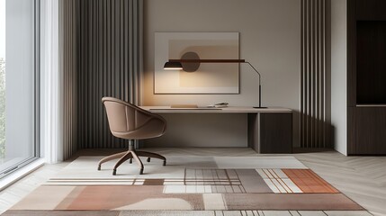 Modern Home Office Workspace With Brown Leather Chair