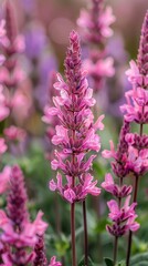 Obraz premium Vibrant Pink Salvia Flowers Blooming in Garden Close Up View
