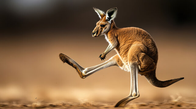 Kangaroo launching powerful kick, showcasing its strong muscles and agility
