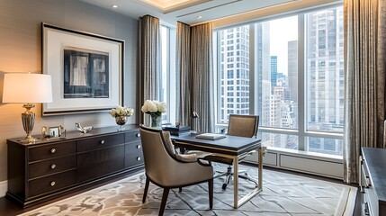 Modern City View Office With Elegant Furnishings