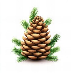 Fototapeta premium Pine Cone with Pine Needles, Isolated on White Background - Detailed Watercolor Illustration