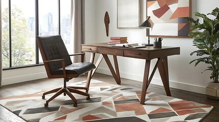 Modern Home Office Desk Workspace with City View