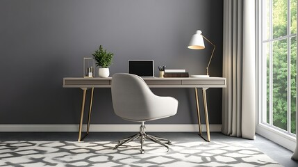 Modern Home Office Workspace With Grey Desk And Chair