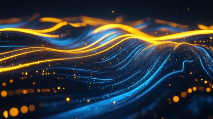 Abstract glowing wave energy flow, dark background, technology concept