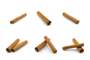 Set of cinnamon sticks, isolated on white background