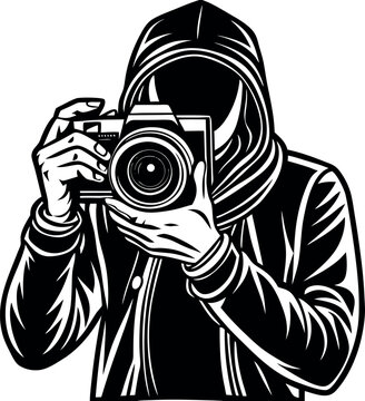 recommend clip art: Black Photographer with Camera Silhouette Doodle Art Vector Illustration | Hand-Drawn Photographer Sketch | Photography, Camera Equipment, and Artistic Vision Clipart Design