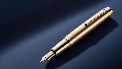 fountain pen on blue background , AI Generated.