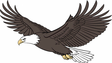 Fototapeta premium Bold illustration of an eagle soaring with outstretched wings on a white background
