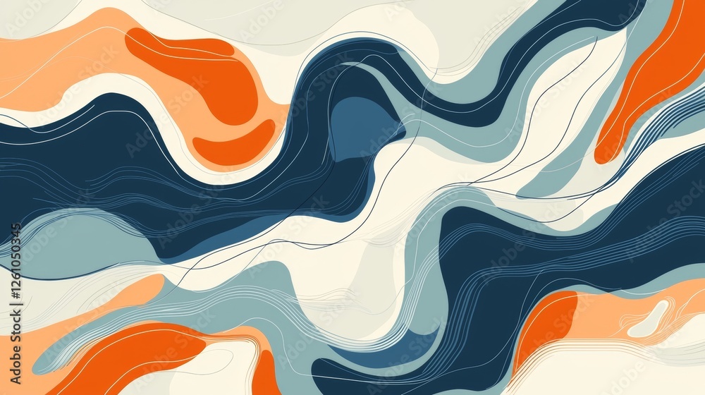 Poster modern abstract background showcasing a dynamic composition of wavy shapes and lines in a harmonious