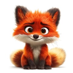 Fototapeta premium Cute cartoon fox sitting, white background, children's book illustration (1)