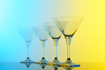 Empty glasses on table, color tone effect