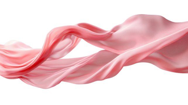 Elegant pink silk fabric flowing on transparent background