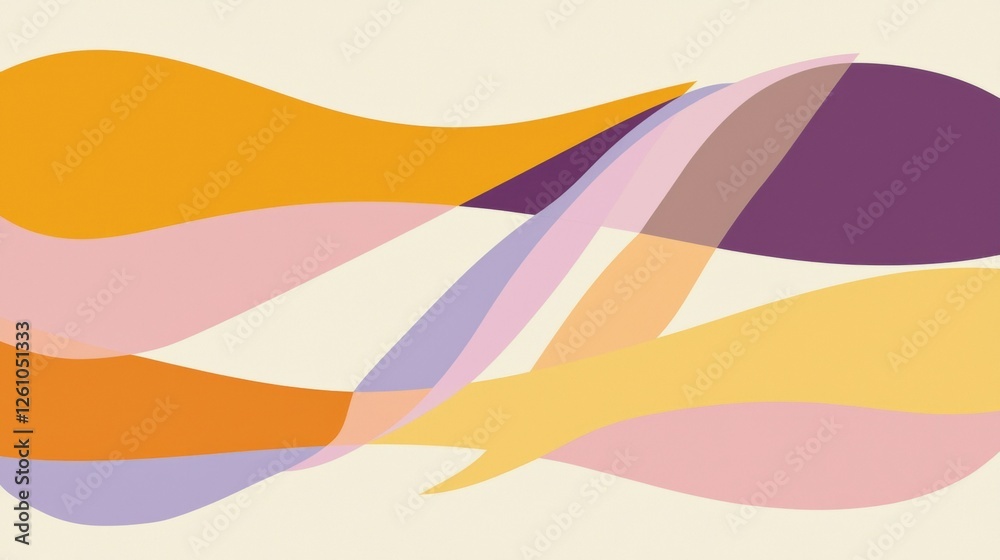 Poster colorful overlapping shapes create a dynamic, wavy pattern on a soft cream background, forming an ab