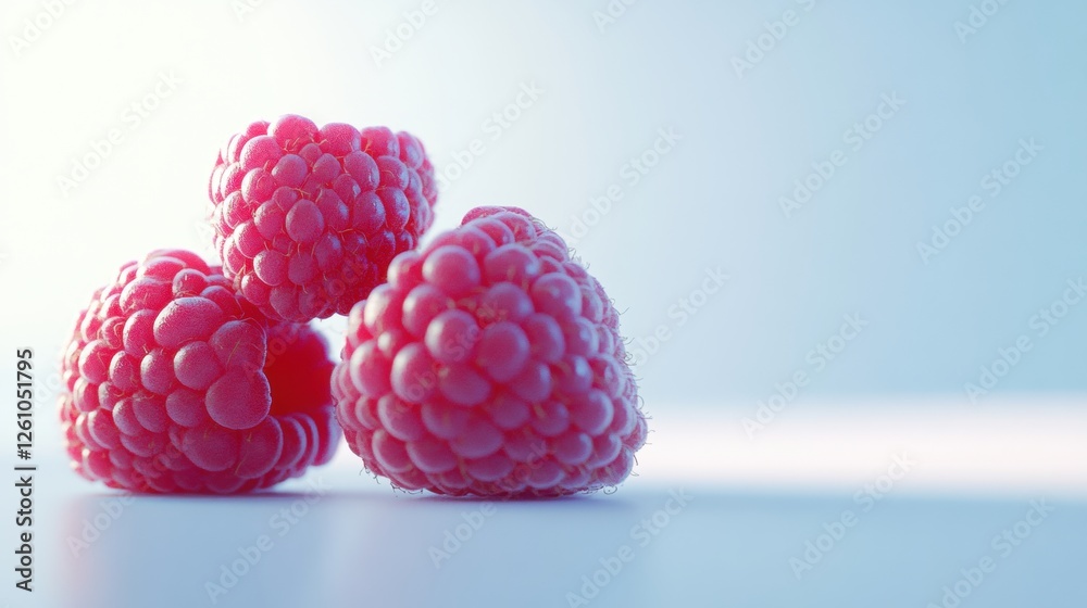 Wall mural Fresh Juicy Raspberries Arranged on a Soft Blue Surface with Natural Light