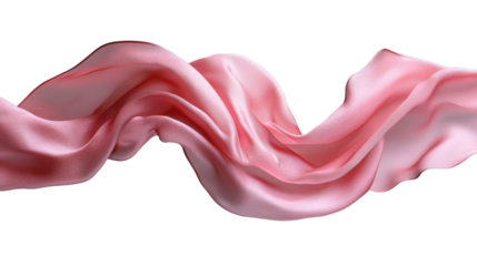Pink silk fabric flowing on transparent background