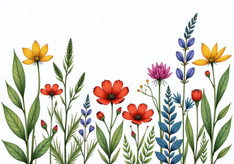 Fototapeta premium hand drawn wild plants flowers create beautiful colorful botanical