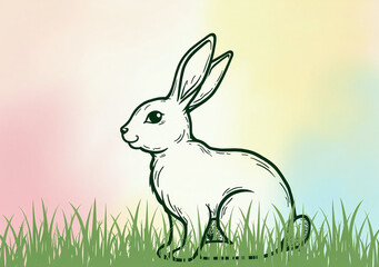 happy easter green isolated bunny drawing line colorful