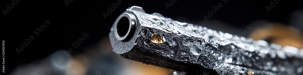 Canvas Prints Close-up Photograph of Textured Handgun Barrel with Gold Accents