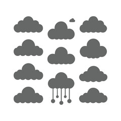  weather icons  clouds in various shapes silhouette vector art illustration