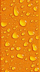 Numerous glistening water droplets of various sizes resting on a vibrant orange surface, creating an intriguing visual texture that captures attention and evokes freshness