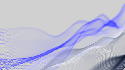 Futuristic dot wave. Abstract digital particle wave. Technological background. Colorful music wave. Light background. Digital background with smooth wavy curves. 3D rendering