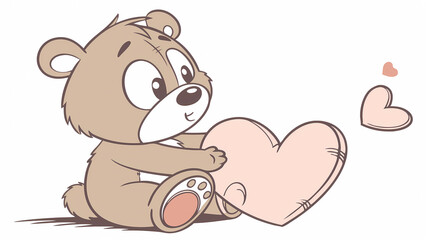 Obraz premium Adorable cartoon teddy bear holding a large heart on a clean white background