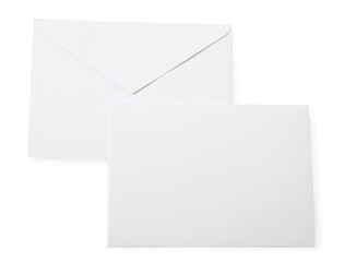 Envelopes isolated on white, top view. Mockup for design
