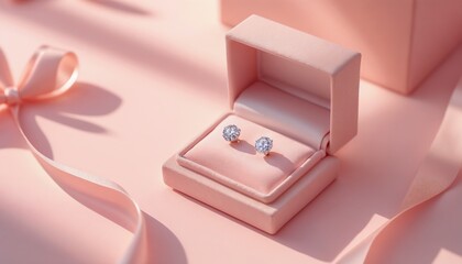 Elegant stud earrings in a soft pink box with a ribbon, perfect gift for Mother's Day celebration