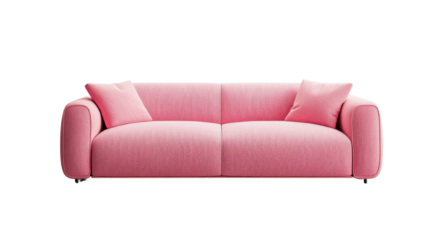 Modern pink sofa isolated on transparent background with two pillows - Powered by Adobe