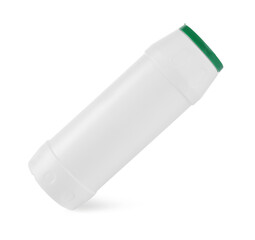 Bottle of cleaning product in air isolated on white