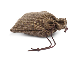 One brown burlap sack isolated on white