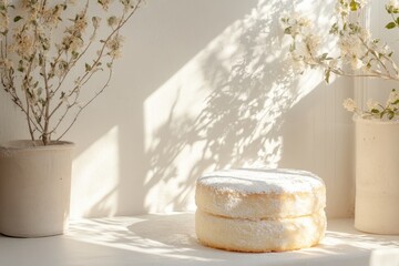 Elegant Kulich With Simple Icing on a White Background Showcasing Soft Shadows and Minimalistic Design