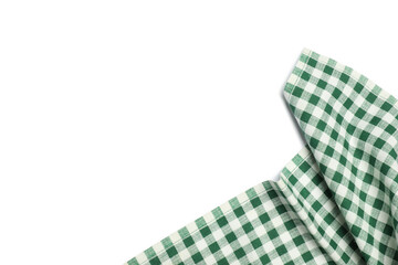 Green checkered tablecloth isolated on white, top view