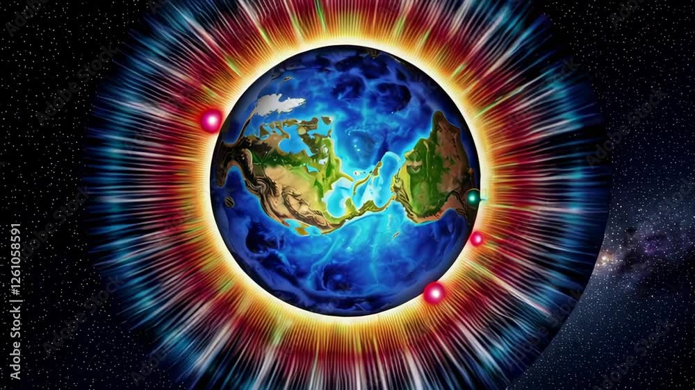 Poster Seismic waves are spreading from multiple epicenters across the earth's surface, causing tremors and potential devastation in this slow motion visualization
