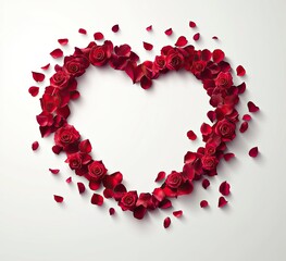 Heart made of red rose petals isolated on a white background, vector illustration with space for text. Stock photo contest winner,