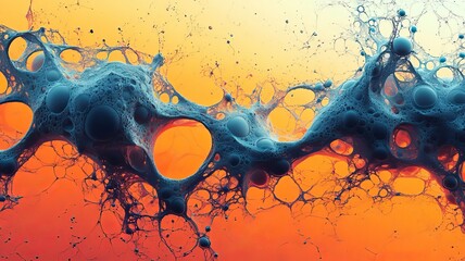 Abstract blue bubbles against a vibrant orange background, creating a dynamic and visually striking composition ideal for modern design and creative projects.