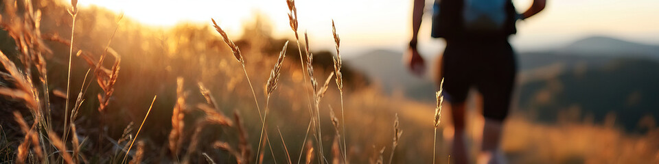 Runner and Grasses in Sunset Light