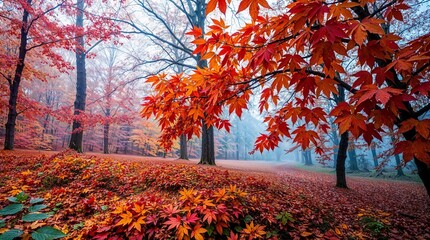 Mystic Autumn Leaves: Ethereal Dreamlike Atmosphere with Vibrant Complementary Colors