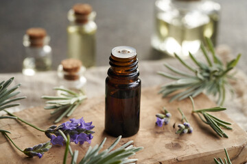 A dark bottle of lavender essential oil