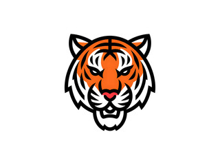 Fototapeta premium Tiger head with a black nose and orange stripes