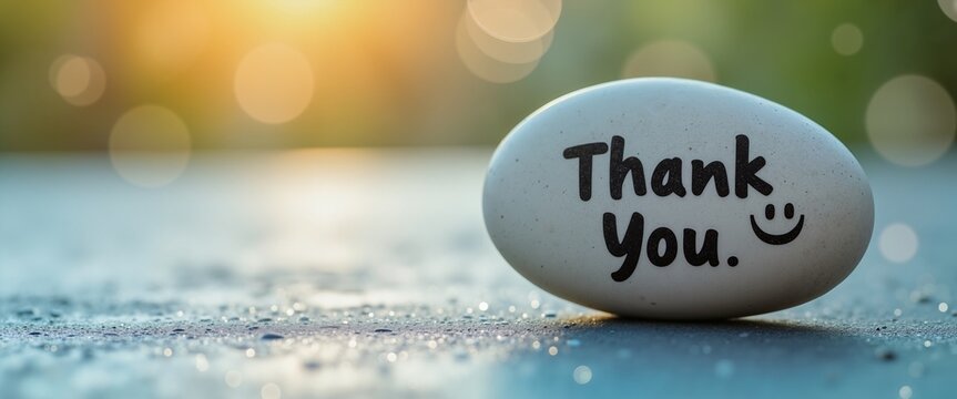 Thank You message on stone with smiling face symbol, uplifting gratitude concept