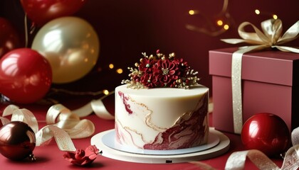 Fototapeta premium Elegant buttercream cake with marble design for festive celebrations