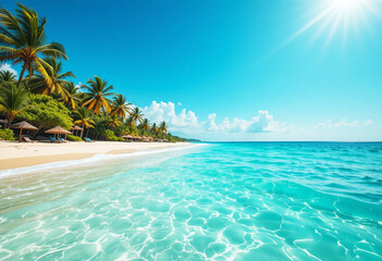 Relaxing beach view with clear waves under a bright sunny sky in a tropical location