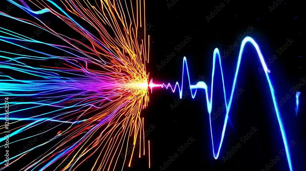 Aufkleber Vibrant seismic waves propagating from earthquake epicenter, dynamically expanding across black background through detailed scientific simulation visualizing ground motion and energy transfer
