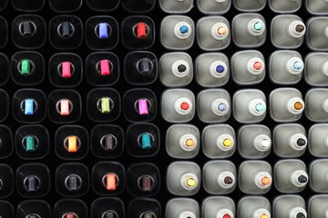 Many colorful markers as background, top view © New Africa