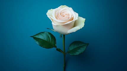 Fototapeta premium Single cream rose, teal background, floral elegance, romantic greeting card