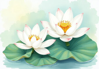 realistic watercolor illustrations white lotus flowers yoga centers natural cosmetics health care ayurveda product